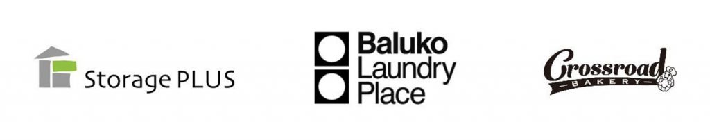 Baluko Laundry Placeロゴ、ストレージプラスロゴ、クロスロードベーカリーロゴ